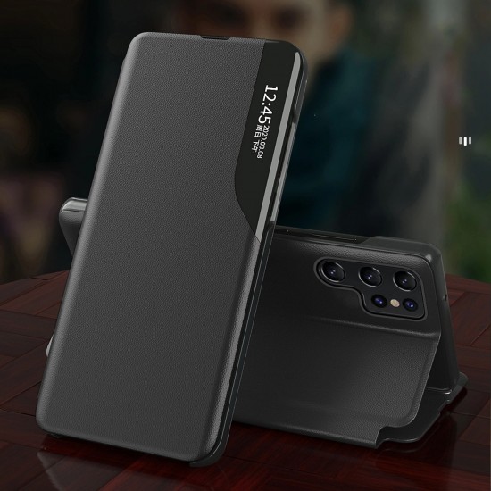 Eco Leather View Case for Samsung Galaxy S24 FE with Flip and Stand - Black