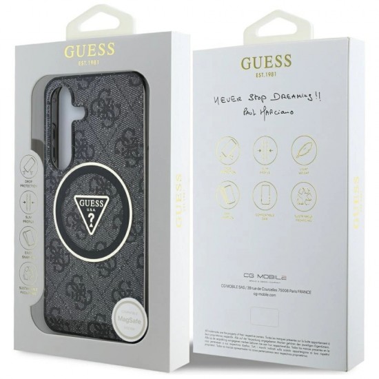 Guess 4G Glitter Triangle Buttons MagSafe case for Samsung Galaxy S25 black