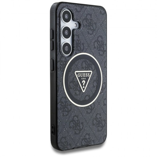 Guess 4G Glitter Triangle Buttons MagSafe Case for Samsung Galaxy S25 Plus Black