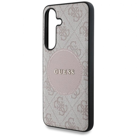 Guess 4G Round Patch Classic Logo MagSafe Case for Samsung Galaxy S25 Plus Pink