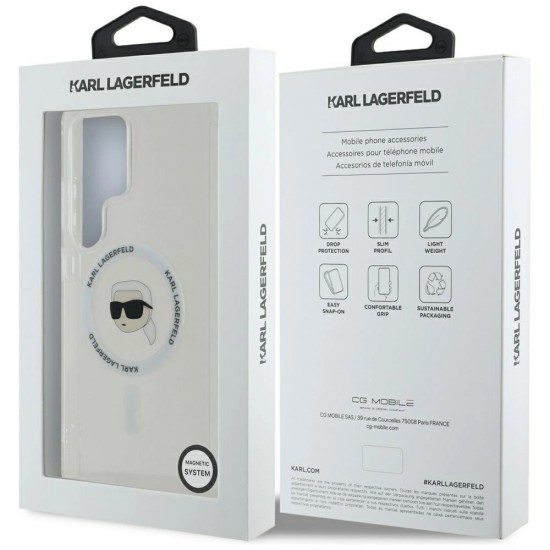 Case Karl Lagerfeld Button Karl Head Printed Logo MagSafe Samsung Galaxy S25 Ultra white
