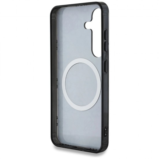 Guess 4G Background Gold Electroplated Peony Pattern MagSafe case for Samsung Galaxy S25 black