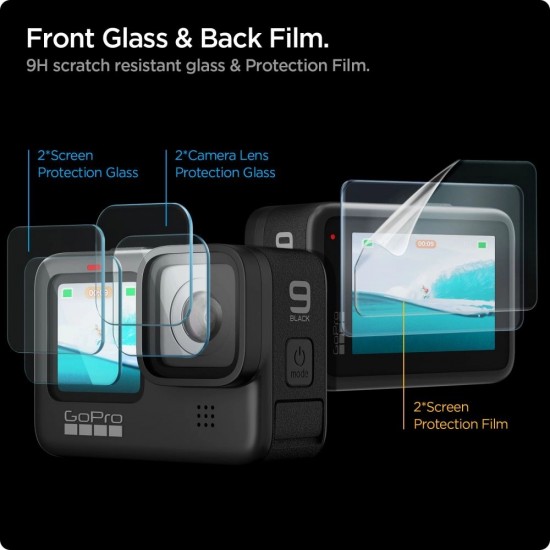 Spigen Glass.tR Slim Tempered Glass + Film 2-Set for GoPro Hero 9 / 10 / 11 / 12 - Transparent