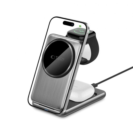 QI15W-A42 3in1 Inductive Charger with MagSafe for Apple Devices - Gray