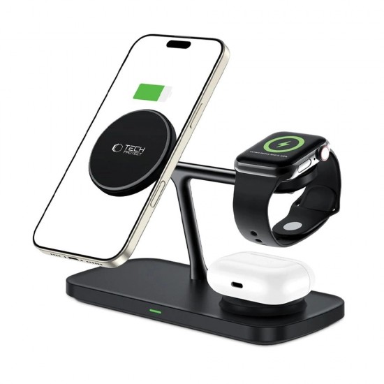 Tech-Protect QI15W-A45 3in1 Wireless Charger with MagSafe for Apple Devices - Black