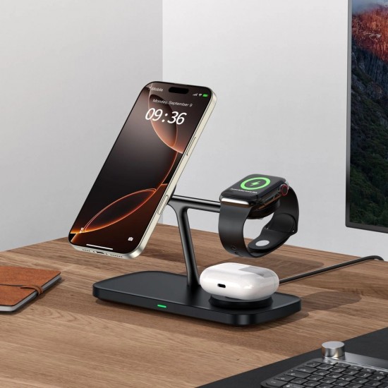 Tech-Protect QI15W-A45 3in1 Wireless Charger with MagSafe for Apple Devices - Black