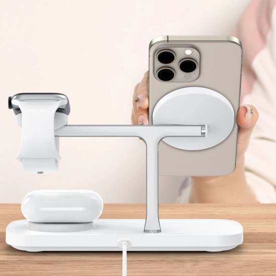 Tech-Protect QI15W-A45 3in1 Wireless Charger with MagSafe for Apple Devices - White