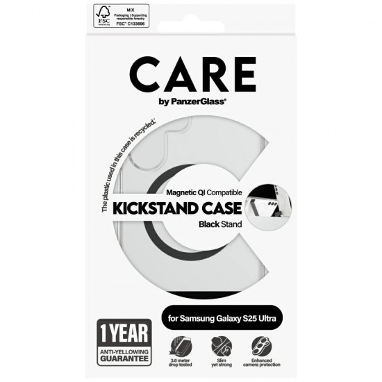 CARE by PanzerGlass Feature Black Kickstand & QI Case for Samsung Galaxy S25 Ultra - Transparent