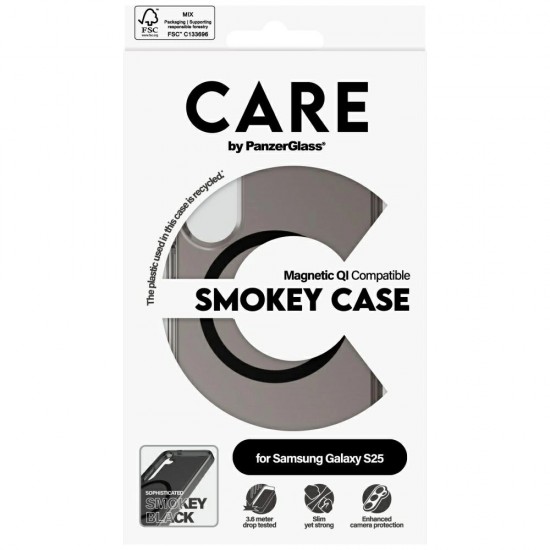 CARE by PanzerGlass Flagship Urban Combat Black QI Case for Samsung Galaxy S25 - Semi-transparent Smoke