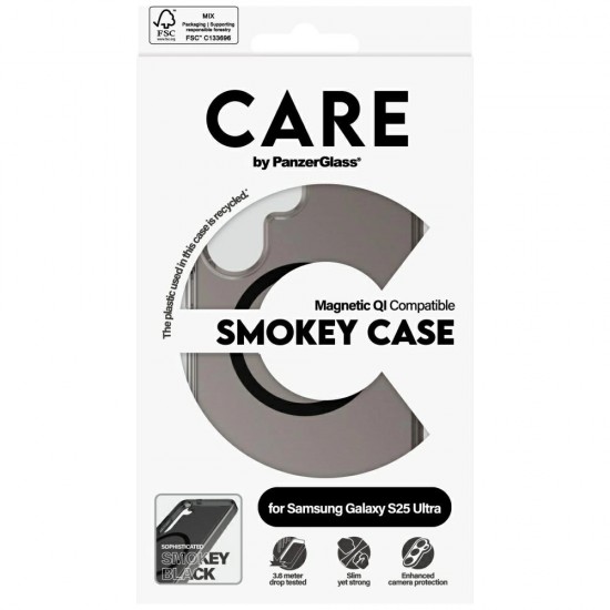 CARE by PanzerGlass Flagship Urban Combat Black QI Case for Samsung Galaxy S25 Ultra - Semi-transparent Smoke