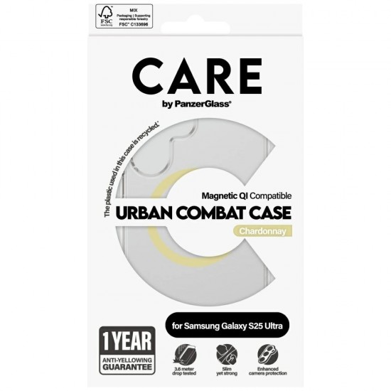 CARE by PanzerGlass Flagship Urban Combat Chardonnay QI Case for Samsung Galaxy S25 Ultra - Transparent