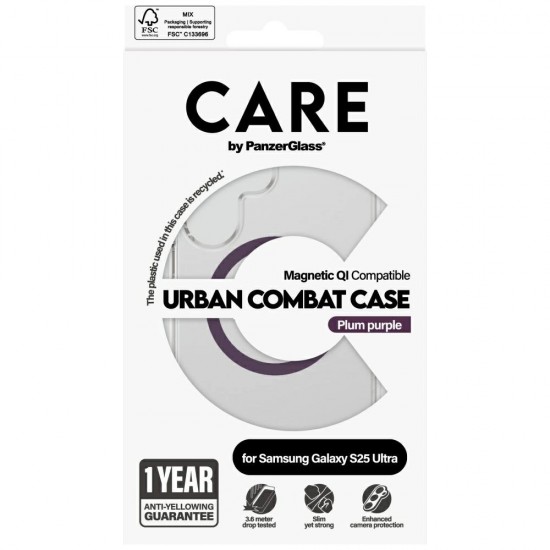 CARE by PanzerGlass Flagship Urban Combat Purple QI Case for Samsung Galaxy S25 Ultra - Transparent