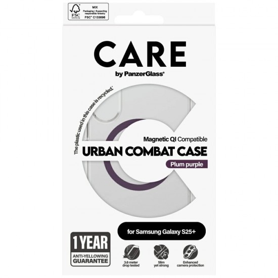 CARE by PanzerGlass Flagship Urban Combat Purple QI Case for Samsung Galaxy S25+ - Transparent
