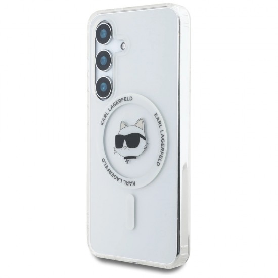 Case Karl Lagerfeld Button Choupette Head Printed Logo MagSafe Samsung Galaxy S25 Plus white