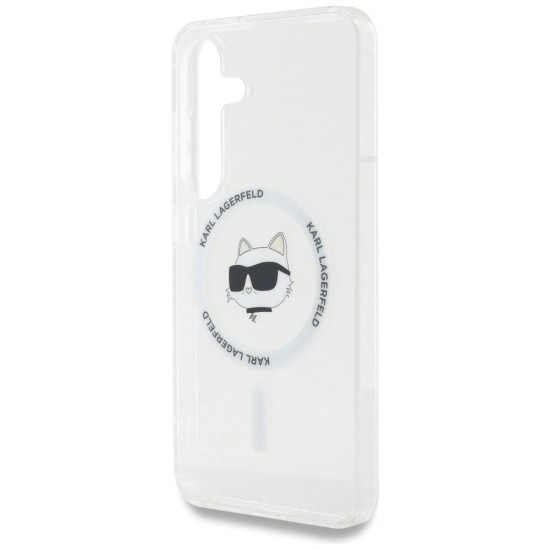 Case Karl Lagerfeld Button Choupette Head Printed Logo MagSafe Samsung Galaxy S25 Plus white