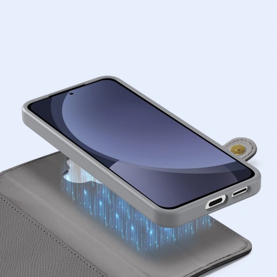 Dux Ducis Lawa Leather Case for Samsung Galaxy S25+ with Detachable Magnetic Wallet - Gray