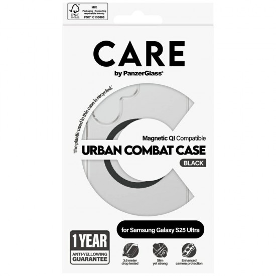 CARE by PanzerGlass Flagship Urban Combat Black QI Case for Samsung Galaxy S25 Ultra - Transparent