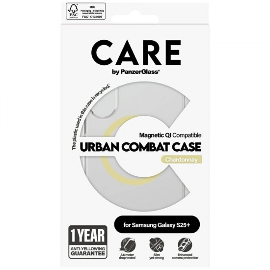CARE by PanzerGlass Flagship Urban Combat Chardonnay QI Case for Samsung Galaxy S25+ - Transparent