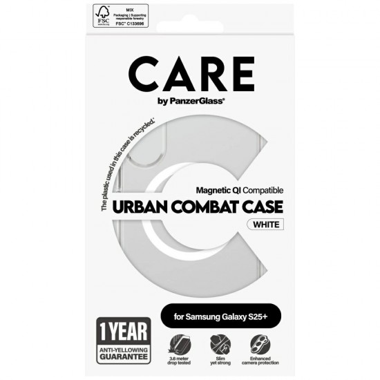 CARE by PanzerGlass Flagship Urban Combat White QI Case for Samsung Galaxy S25+ - Transparent