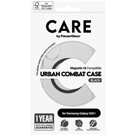 CARE by PanzerGlass Flagship Urban Combat Black QI Case for Samsung Galaxy S25+ - Transparent