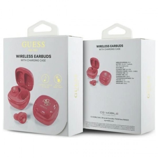 Guess Bluetooth headphones GUTWSJ144ESF TWS + docking station fuchsia/fuschia Iridescent 4G Printed Logo