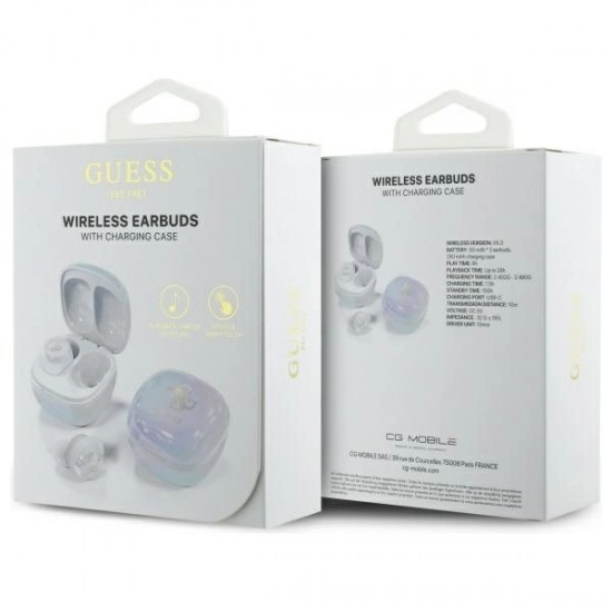 Guess Bluetooth headphones GUTWSJ144ESH TWS + docking station white/white Iridescent 4G Printed Logo