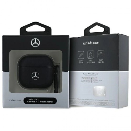 Mercedes MEA4CSLBK AirPods 4 cover black/black Leather Metal Logo