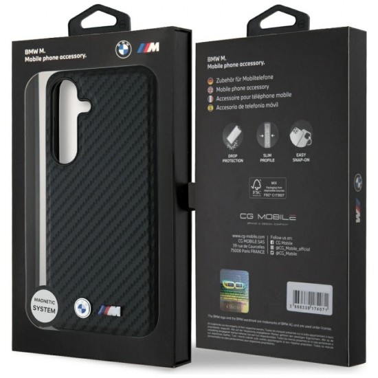 BMW Leather Carbon MagSafe Case for Samsung Galaxy S25 - Black