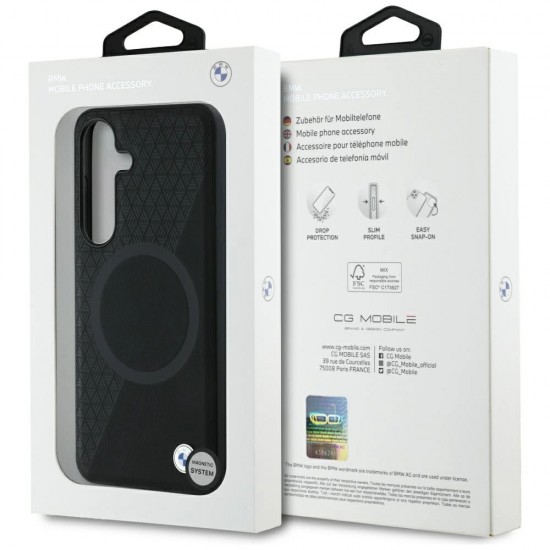 BMW Leather Half Textured MagSafe Case for Samsung Galaxy S25 - Black