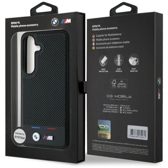 BMW Leather Tricolor Stripe MagSafe Case for Samsung Galaxy S25 - Black