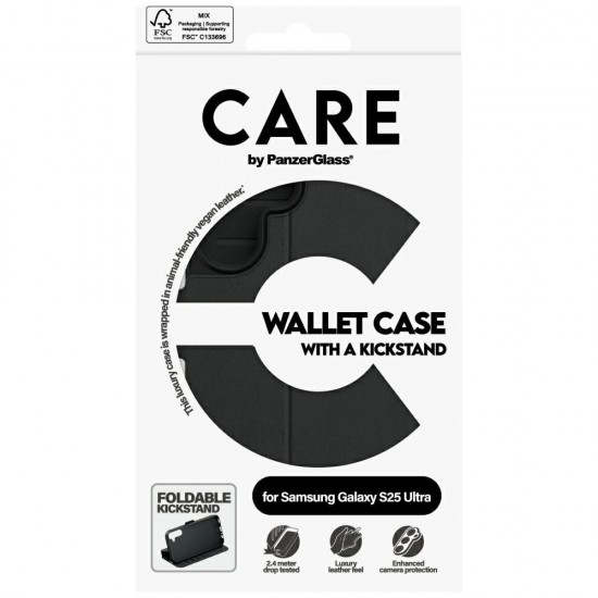 CARE by PanzerGlass Feature Wallet Kickstand Case for Samsung Galaxy S25 Ultra - Black
