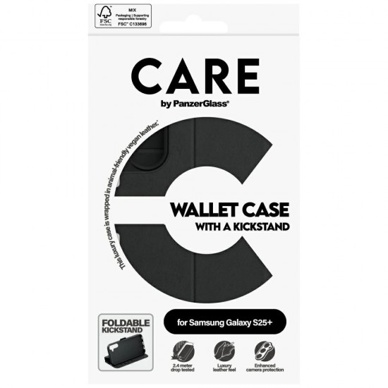 CARE by PanzerGlass Feature Wallet Kickstand Case for Samsung Galaxy S25+ - Black