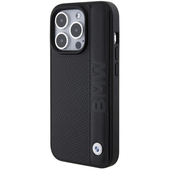 BMW Leather Textured & Stripe iPhone 15 Pro Max Case - Black