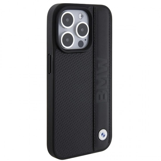 BMW Leather Textured & Stripe iPhone 15 Pro Max Case - Black