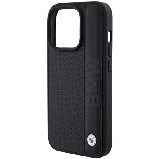 BMW Leather Textured & Stripe iPhone 15 Pro Max Case - Black