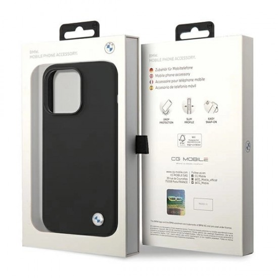 BMW Silicone Metal Logo iPhone 15 Pro Max Case - Black
