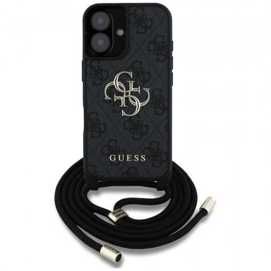 Guess 4G Big Logo Cord Stap Crossbody Case for iPhone 16 Black