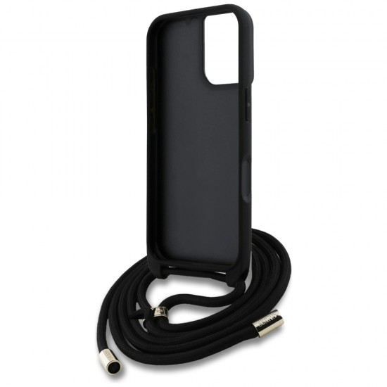 Guess 4G Big Logo Cord Stap Crossbody Case for iPhone 16 Black