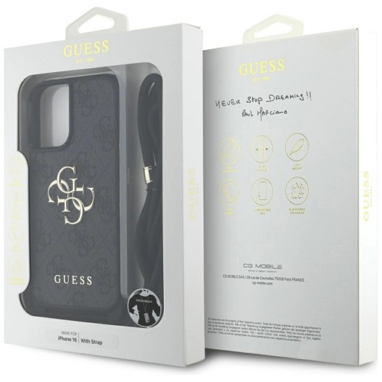 Guess 4G Big Logo Cord Stap Crossbody Case for iPhone 16 Black