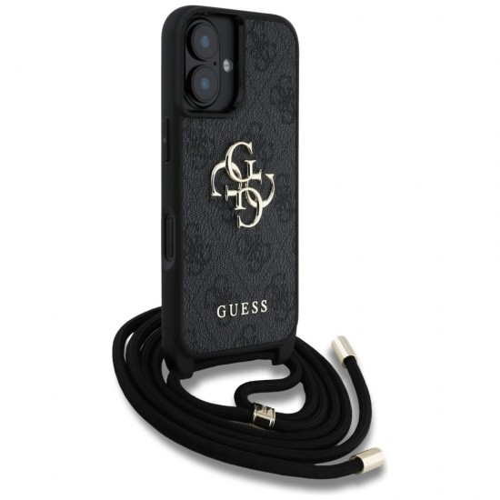 Guess 4G Big Logo Cord Stap Crossbody Case for iPhone 16 Plus Black