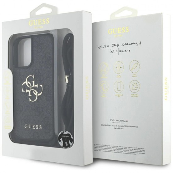 Guess 4G Big Logo Cord Stap Crossbody Case for iPhone 16 Plus Black