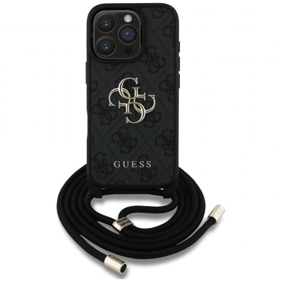 Guess 4G Big Logo Cord Stap Crossbody Case for iPhone 16 Pro Black