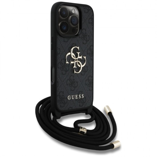 Guess 4G Big Logo Cord Stap Crossbody Case for iPhone 16 Pro Black