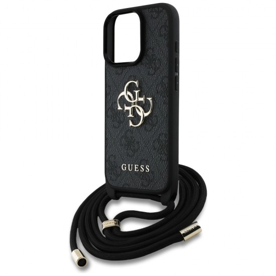 Guess 4G Big Logo Cord Stap Crossbody Case for iPhone 16 Pro Black