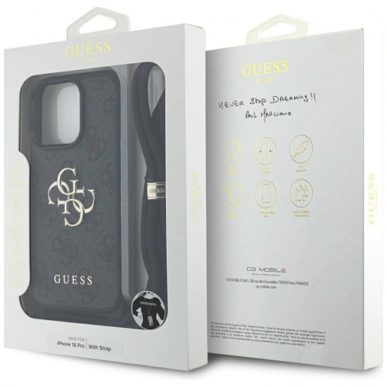 Guess 4G Big Logo Cord Stap Crossbody Case for iPhone 16 Pro Black