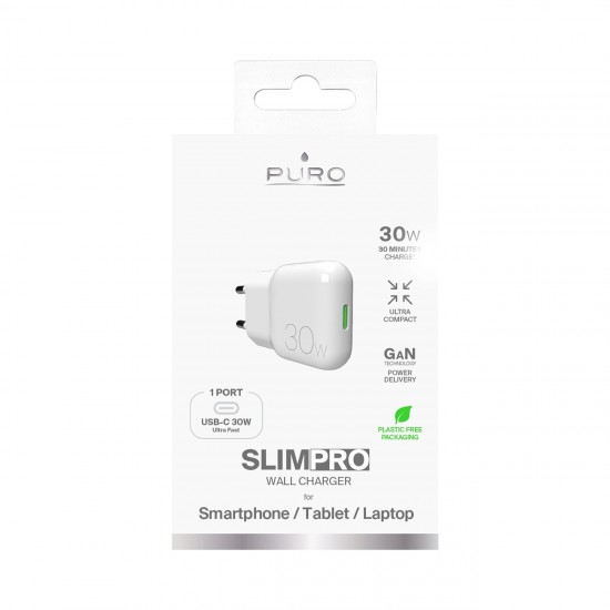 GaN Puro SLIMPRO 30W USB-C Wall Charger - White