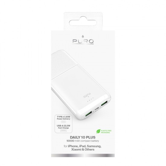 Powerbank Puro DAILY 10 PLUS 10000mAh 2x USBA / 1x USB-C 22.5W - white