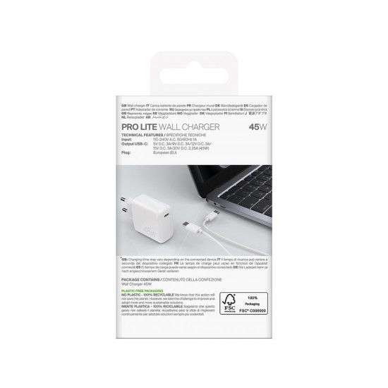Puro PROLITE 45W USB-C Wall Charger - White