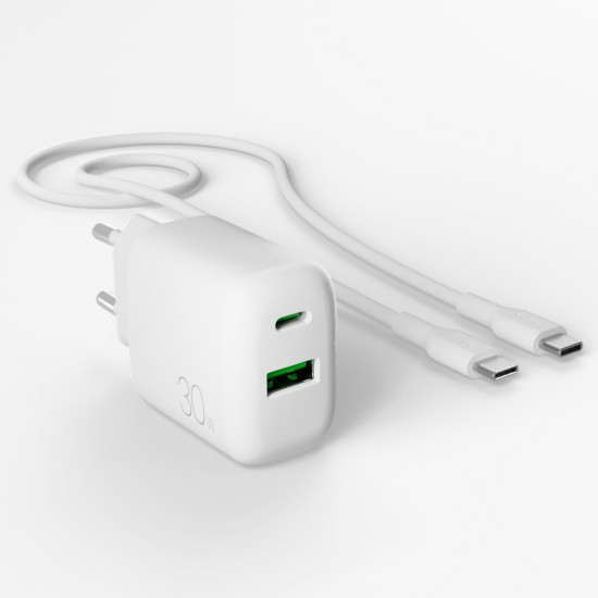 Puro PROLITE 30W USB-A / USB-C wall charger + USB-C - USB-C cable 1.2m - white