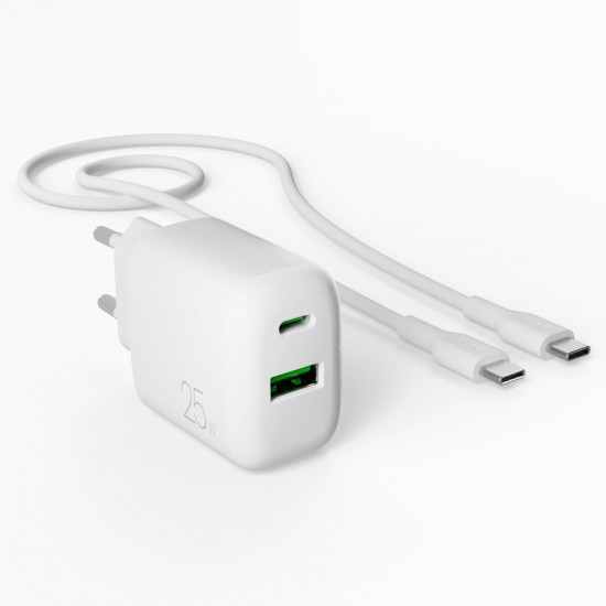 Puro PROLITE 25W USB-A / USB-C wall charger + USB-C - USB-C cable 1.2m - white